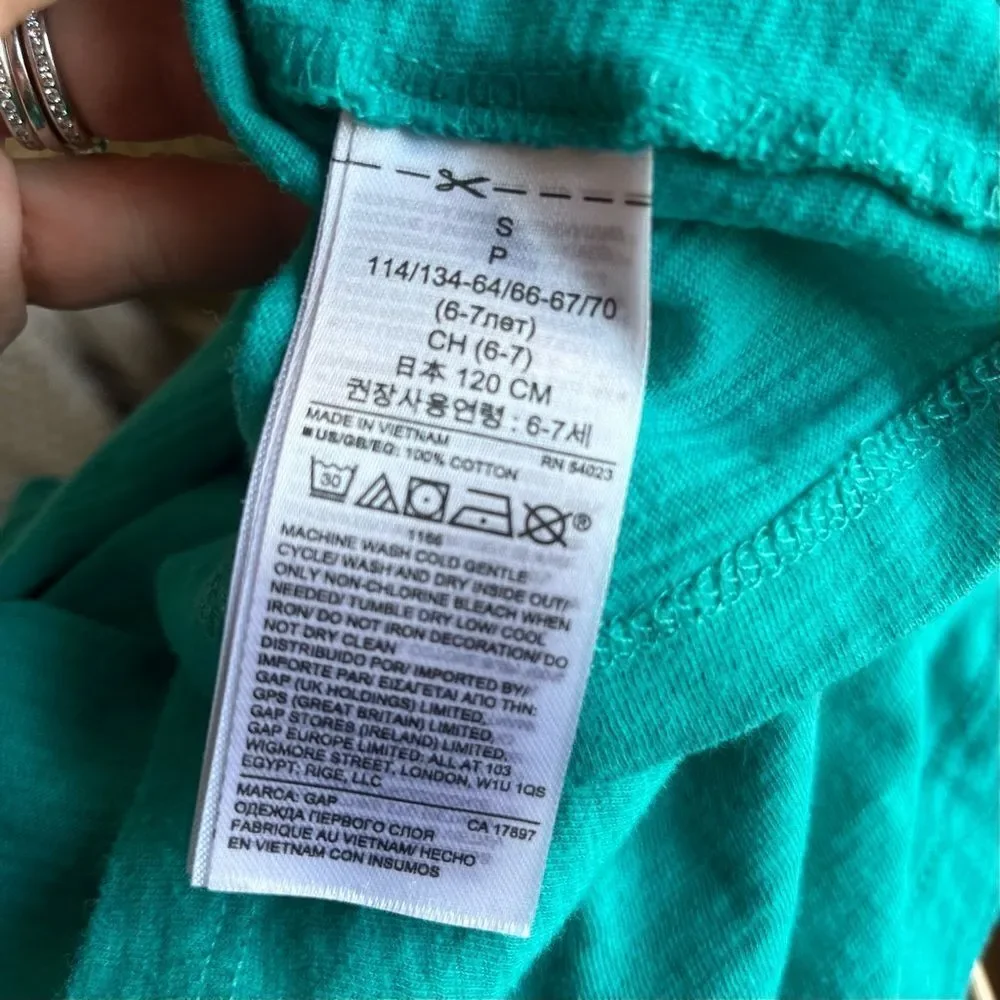 Gap Flutter‎ Sleeve Logo Short Sleeve Tee in Teal and White Girls Small (6/7)